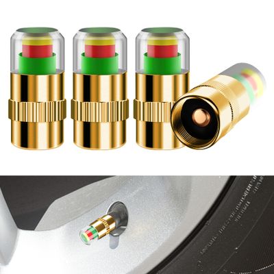 HABNVUON 4PCS Tire Pressure Monitor Valve Stem Caps, Tire Pressure Caps with Sensor, 3-Color Eye Alert Stem Cover Sensor Indicator, 2.4Bar 36PSI Car Monitoring Valve Covers for Cars (Gold, 4PCS)