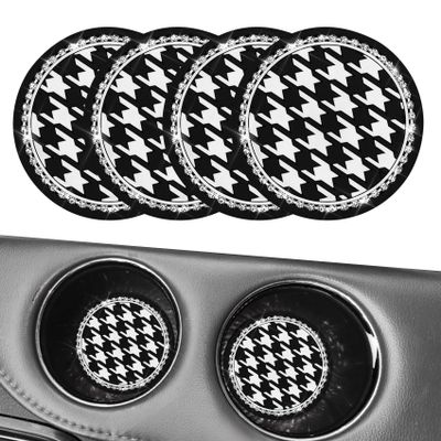 4PCS Cow Print Car Cup Coaster, Car Cup Holder Coaster, 2.75 Inch Crystal Rhinestone Non-Slip Vehicle Water Bottle Mat, Bling Cute Automotive Flower Drink Mat for Women Girls