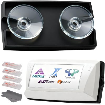 Caravista Ez Pass Holder for Windshields - UV Resistant Ez Pass Transponder for All States - Easy to Install and Remove with Powerful Suction Cups & 4 Mounting Strips (Black)