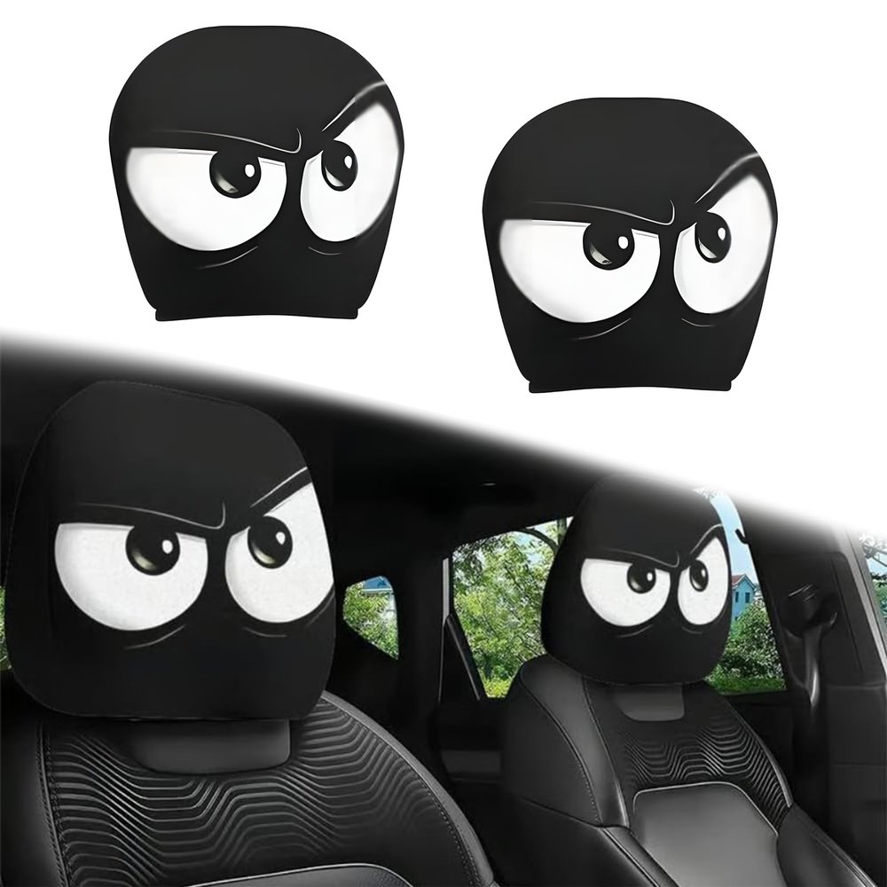 2PCS Funny Cartoon Car Headrest Covers, Cute Funny Cartoon Eyes Car Seat Head Rest Protector for Auto Front Seat Rest Decoration (B-1 Pair)