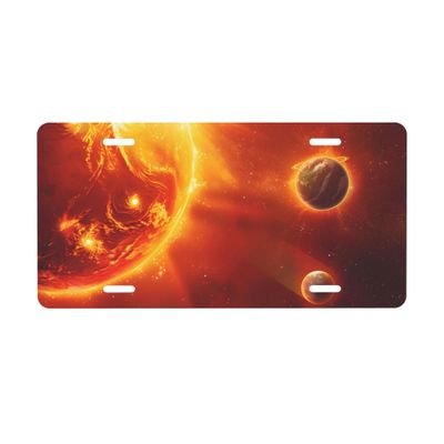Front License Plate Designs Vanity License Plates Cover for Front of Car Aluminum Metal Novelty Plate Decorative Car Tag Cover with 4 Holes for Women Men 6 * 12 Inch Abstract Sun Solar System