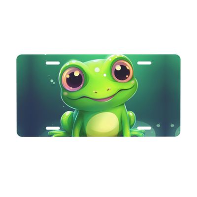 Front License Plate Designs Vanity License Plates Cover for Front of Car Aluminum Metal Novelty Plate Decorative Car Tag Cover with 4 Holes for Women Men 6 * 12 Inch Cartoon Cute Frog