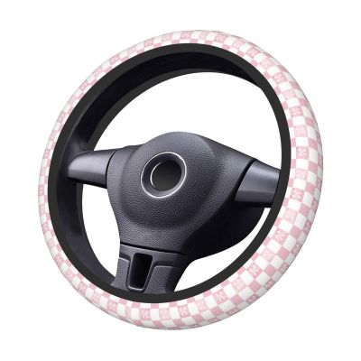 Steering Wheel Cover Pink Check Bow Pattern Elastic Neoprene, Anti-Slip Universal Fit 14.5-15 Inch, Car Accessories Interior Decoration Wheel Protector for Cars, SUVs, Trucks