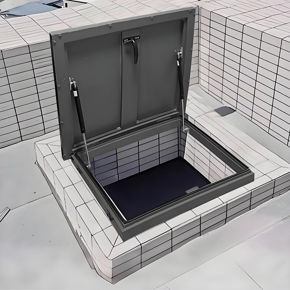 Square Attic Access Door, Roof Access Hatch, 90-Degree Opening and Closing Angle Roof Security Door, Emergency Access Lid, Wellhead Cellar Cover(90cm/35.4in)