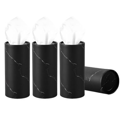 JNXIJ 4 PCS Car Tissue Holder, Refillable Auto Cup Holder Round Napkin Container with Facial Tissues, Portable Tissue Box Paper Towel Cylinder for Most Vehicles, Car Accessories (Marble Black)