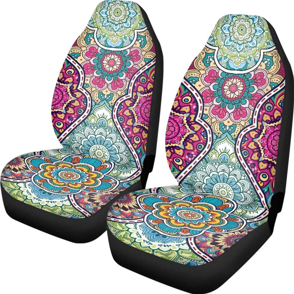 TOADDMOS Boho Florals Front Car Seat Cover Nonslip Set 2 Pcs Seat Covers Protector Car Interior Automotive Breathable Auto Interior Covers Fashion Fits Most Cars, Sedans, SUVs