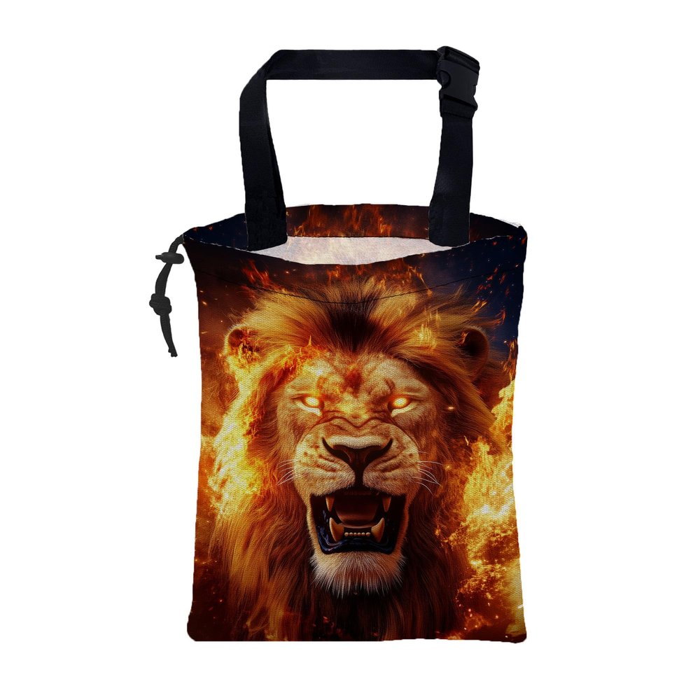 KXWQTRDD Car Garbage Bag Firce Lion Burning Flame Hanging Canvas Car Trash Bag Drawstring Car Back Seat Organizer for Car Back Front Seat Console with Adjustable Buckle