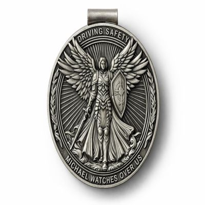 Archangel Michael Medal for Car Visor Clip, Metal Michael Car Visor, Driving Safety Gift for Drivers Long Travel