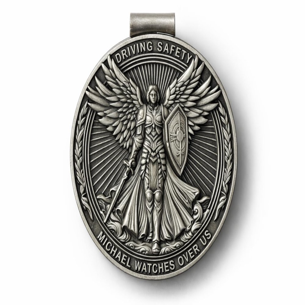 Archangel Michael Medal for Car Visor Clip, Metal Michael Car Visor, Driving Safety Gift for Drivers Long Travel