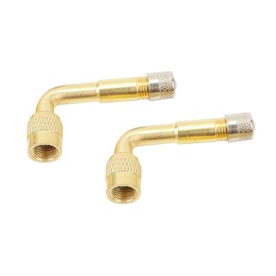 YIENAKFUN 2 PCS 90 Degree Metal Valve Stem Extenders, Universal Valve Stem Extensions Compatible for Dual Wheels Passenger Cars, Stroller, RV, Motorcycles, Bicycles, Trailers (Gold)