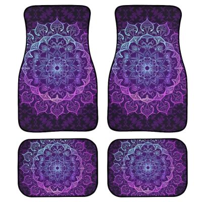 Hudotybom Purple Mandala Car Floor Mats,Carpet Floor Mats for Cars, Auto Interior Decorative Purple Boho Accessories Anti Slip Car Floor Mat Sets,Univerisal Fit Most Cars Van Truck SUV