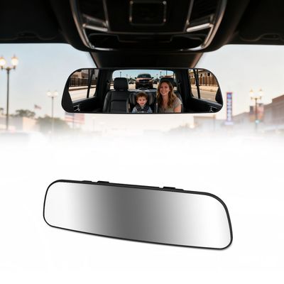 HmmtyRack Rear View Mirror, 9.3 Inch Chrome Anti-glare Panoramic Rear Mirrors Universal Convex Car Interior Clip on Extra Big Wide Angle Rearview Mirror Extender to Reduce Blind Spot for Car SUV Truck