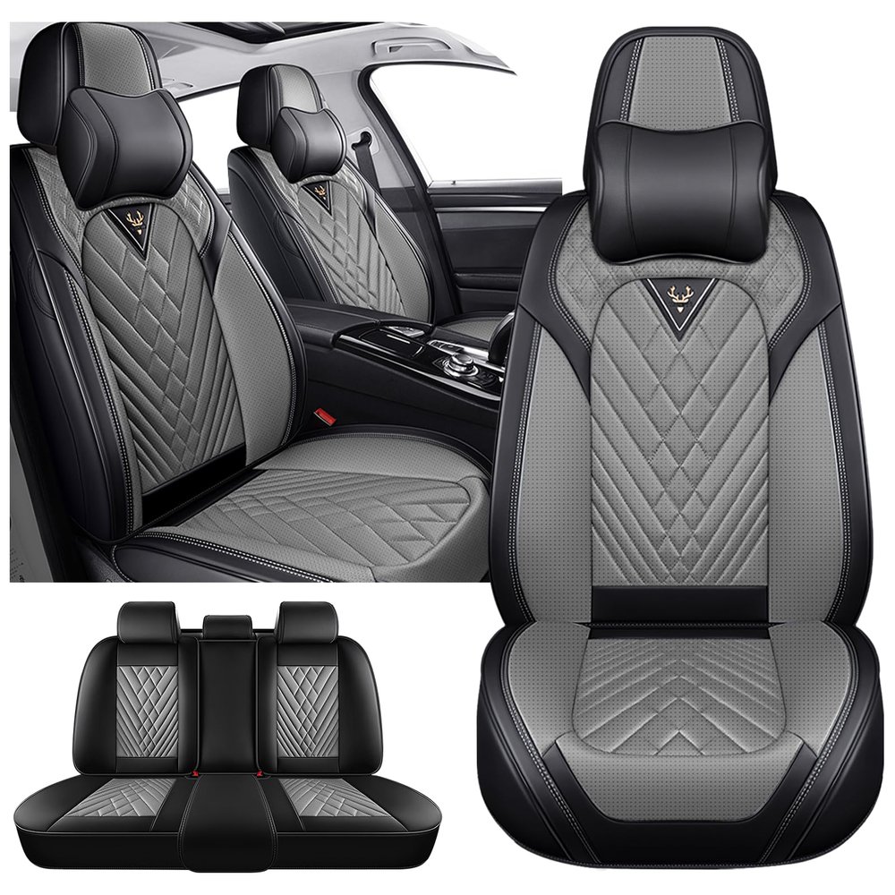 INSORIC Car Seat Covers for Chevy Equinox 2005-2025, Waterproof Nappa Leather Car Seat Protector, Comfortable and Anti-Slip Car Seat Cover&Accessories(5 Seats with Headrests/Black Gray)