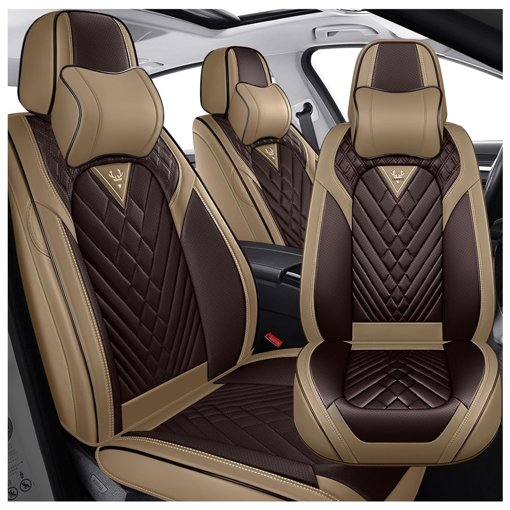 INSORIC Car Seat Covers for Dodge Ram 1500 2002-2025, Waterproof Nappa Leather Car Seat Protector, Comfortable and Anti-Slip Car Seat Cover&Accessories(2 Seats with Headrests/Brown Coffee)