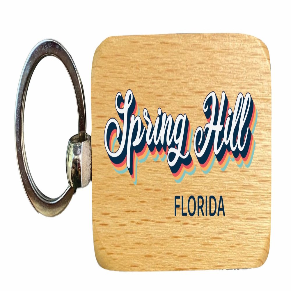 R and R Imports Spring Hill Florida 2.5x1-Inch Souvenir Wooden Keychain 3D Retro Design Single