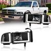 DimFlux LED DRL Headlight Assembly for 1994-2001 Dodge Ram 1500/1994-2002 Ram 2500 3500(DON'T Fit SPORT Models or Ram VAN Models) Pair of Left & Right Side Black Housing Clear Reflector view 1