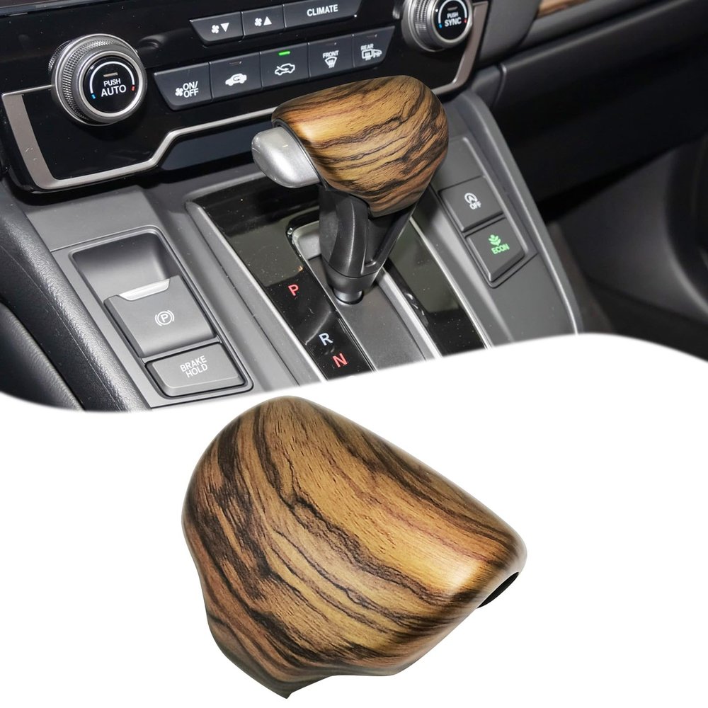 VKGUG Walnut Wood Grain Gear Shift Knob Cover Compatible with Honda CRV CR-V 2017-2022 ABS Interior Shell Insert Decoration Protector
