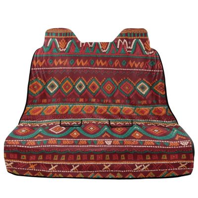 Semiouray Geometric Rear Bench Car Seat Cover Red Ethnic Tribe Geometric Waterproof Automotive Backseat Protector in Cloth Retro Aztec Navajo Non Slip Back Seat Protector Fit Trucks