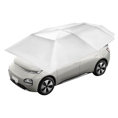 trggvvrt Semi Automatic Car Tent, 13.78 * 7.2ft Removable Carport Folding Portable Car Protection, Sun Protection Mobile Car Awning Canopy for Vechiles with Sunroof, Silver Grey