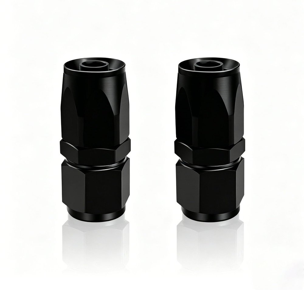 8AN Hose End Fitting Straight Swivel for CPE Braided Hose Black, Pack of 2