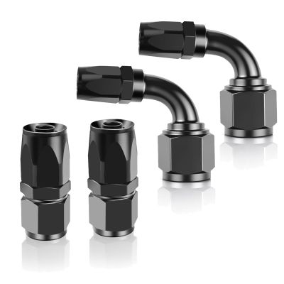 6AN Straight + 6AN 90 Degree Swivel Hose End Fitting for CPE Braided Hose Black, Pack of 4
