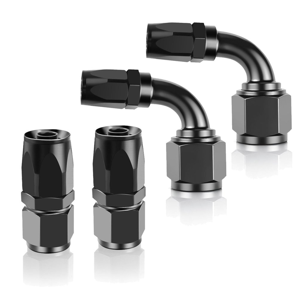 6AN Straight + 6AN 90 Degree Swivel Hose End Fitting for CPE Braided Hose Black, Pack of 4