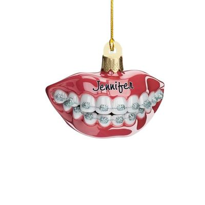 Custom Kids Braces Smie Christmas keychain, ta's Top Dentist Pick, Unique Denta Hygienist Wood Pastic Decoration
