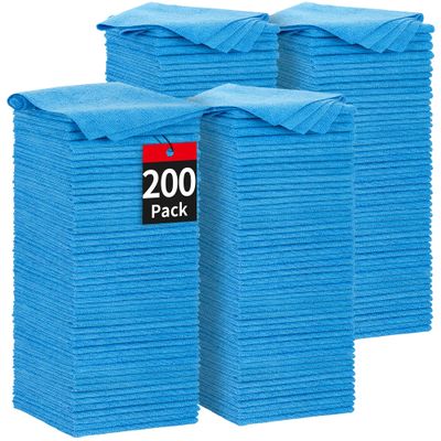 HOMERHYME Microfiber Cleaning Cloth, 200 Pack Blue Cleaning Rags Microfiber Towel Bulk Absorbent Lint-Free Wash Cloths, All-Purpose Towels for Cars, Shop, Automotive, Garage, Home & Kitchen