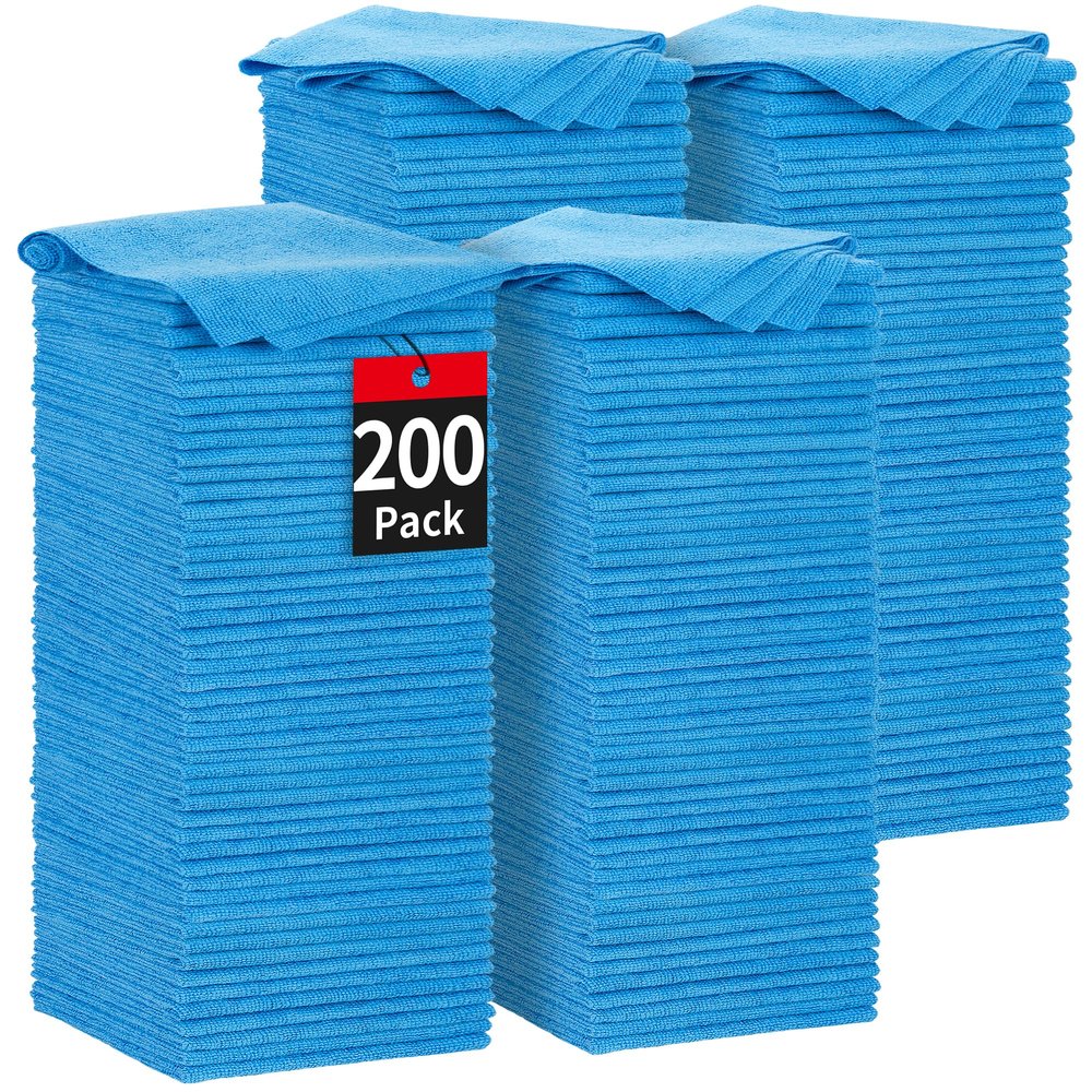 HOMERHYME Microfiber Cleaning Cloth, 200 Pack Blue Cleaning Rags Microfiber Towel Bulk Absorbent Lint-Free Wash Cloths, All-Purpose Towels for Cars, Shop, Automotive, Garage, Home & Kitchen