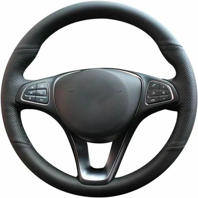 SGTGKJJM Car Steering Wheel Wrap Non-Slip Car Steering Wheel Cover Hand-Stitched Black Leather for Mercedes for Benz C-Class W205 2014-2018