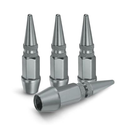 HABNVUON 4PCS 45mm Spiked Aluminum Stem Valve Caps, Tire Valve Caps, Dustproof Aluminum Alloy Wheel Stem Covers, Car Accessories Leak-Proof Wheel Air Covers Fit for SUV Truck Bicycle (Gray, 45MM)