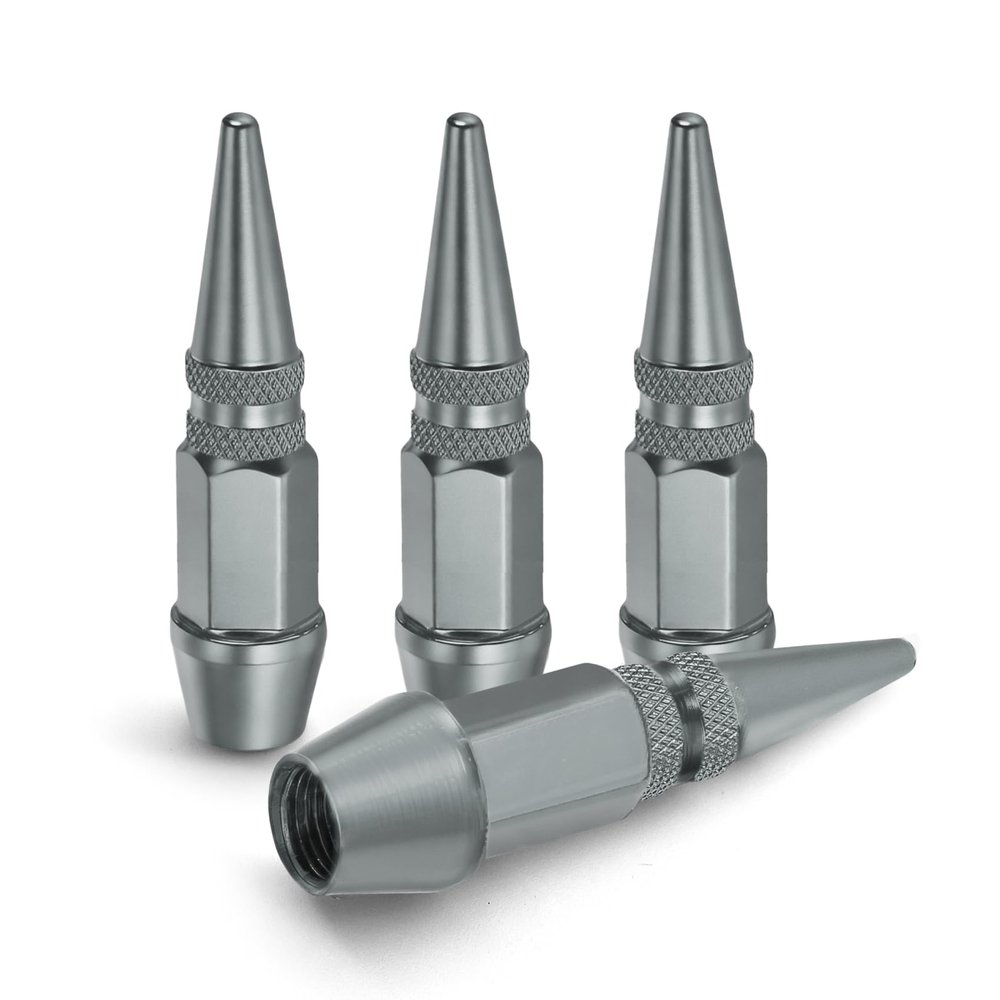 HABNVUON 4PCS 45mm Spiked Aluminum Stem Valve Caps, Tire Valve Caps, Dustproof Aluminum Alloy Wheel Stem Covers, Car Accessories Leak-Proof Wheel Air Covers Fit for SUV Truck Bicycle (Gray, 45MM)