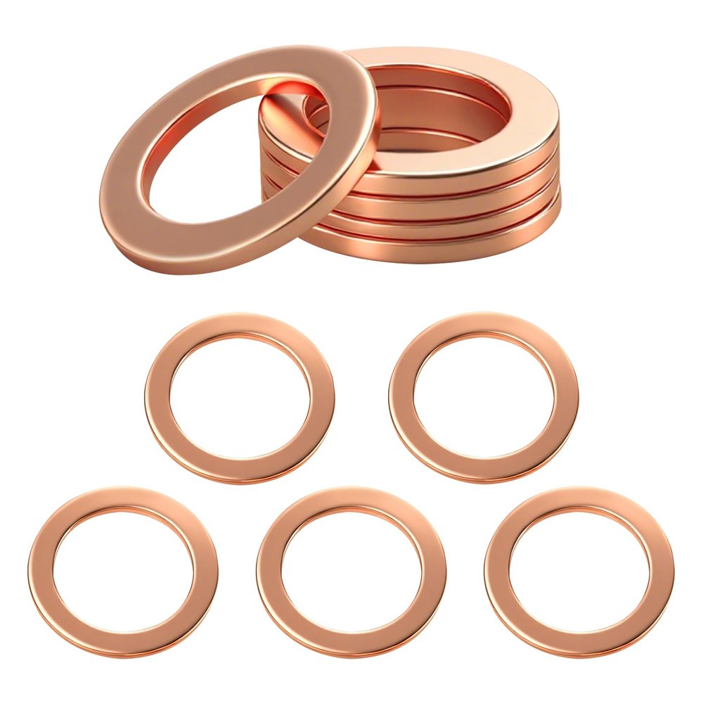 RGOAANC 10PCS Oil Drain Plug Gasket, 14mm Copper Crush Washer Oil Drain Plug, 007603-014106 Sealing Oil Plug Gaskets Replacement, Car Oil Gasket Rings Compatible with GLA GLE GLC (10PCS, Style 1)