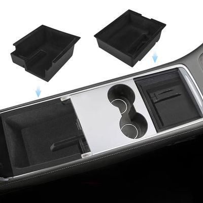 FFIHTY 2PCS Center Console Organizer Tray Suitable for Tesla Model 3/ Model Y 2021 2022 2023 Flocked Armrest Hidden Cubby Drawer Storage Box Interior Accessories