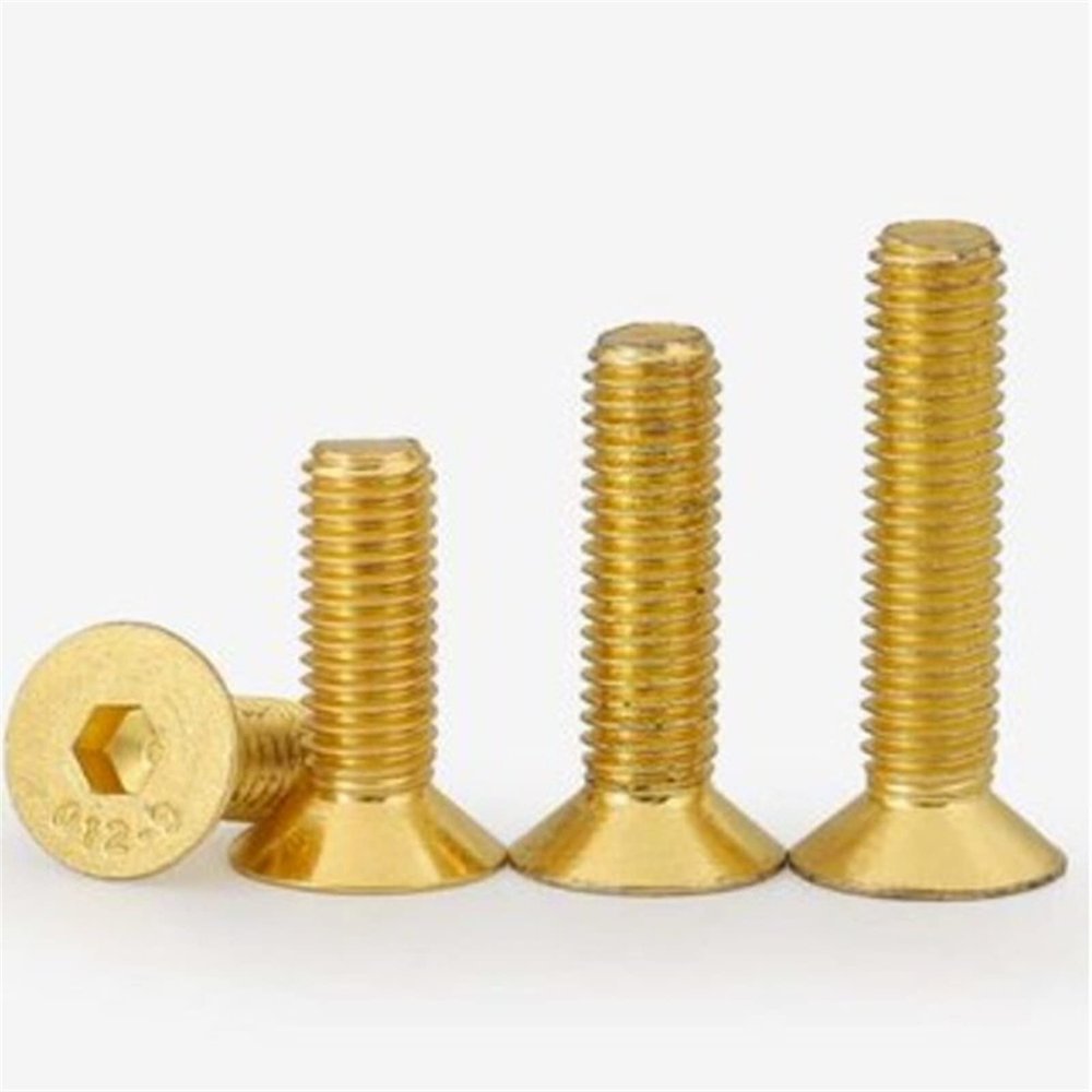 Zkensh-Bolts 10-20Pcs DIN7991 M2 M2.5 M3 M4 M5 Countersunk Flat Head Hex Hexagon Socket Screws Alloy Steel Titanium Plating Gold Screw, Widely Used(M2x10mm 20pcs)