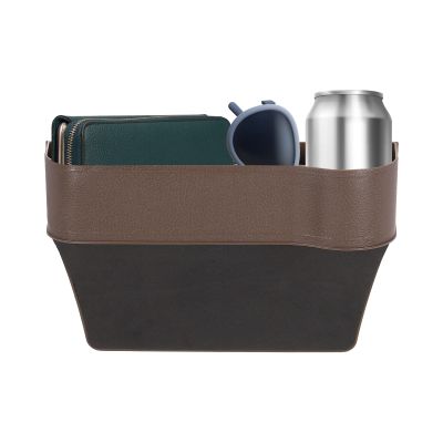 HARFINGTON Car Seat Gap Filler Organizer 10.2 x 6.5 x 2.4 Inch ABS Universal Car Organizer Storage Box Between Seat and Console (Right) with Cup Holders for Phone Sunglasses Keys, Brown