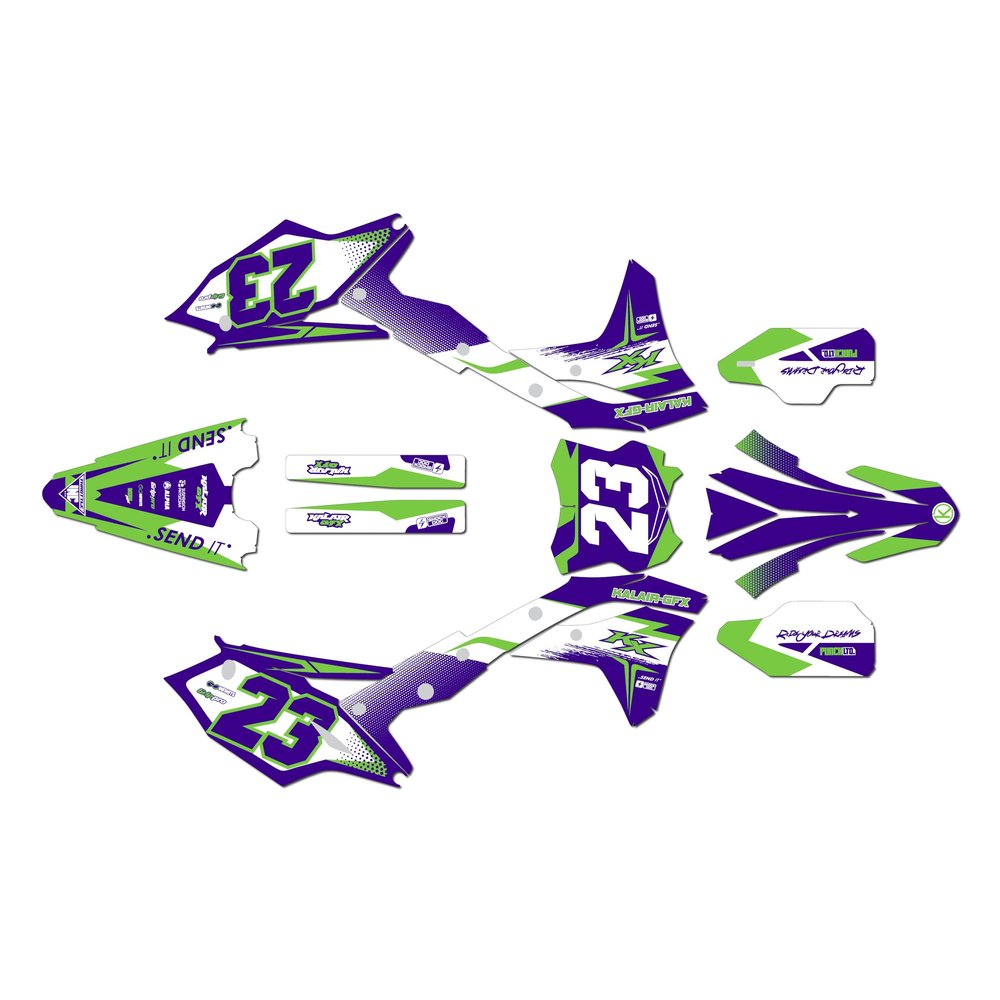 Kalair GFX Graphics Kit for Kawasaki KX250F (2017-2020) EVADER Series Purple 21 Mil - Dirt pit bike motorcycle stickers, dirtbike racing automotive decal motocross accessories no-plastics
