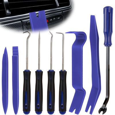 BFXM 9PCS Auto Trim Removal Tool kit, Clip Pry Tools Kit No Scratch, Car Door Panel Fasteners Remover, Automotive Mini Precision Hooks for Auto Oil Seal O-Ring Seal Gasket (Blue)