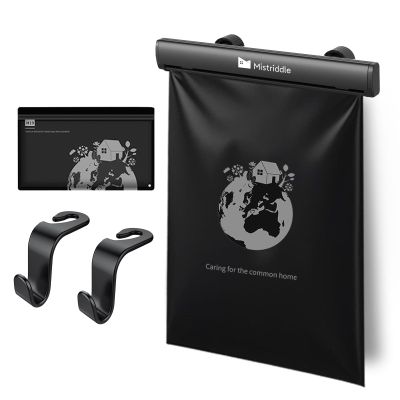 Mistriddle Headrest Hanging Car Trash Bag Holder - Aluminum Alloy with 25 Disposable Trash Bags, 2 Headrest Hooks, Compact Car Garbage Bin for Back Seat, Office, Travel & Camping (Black)
