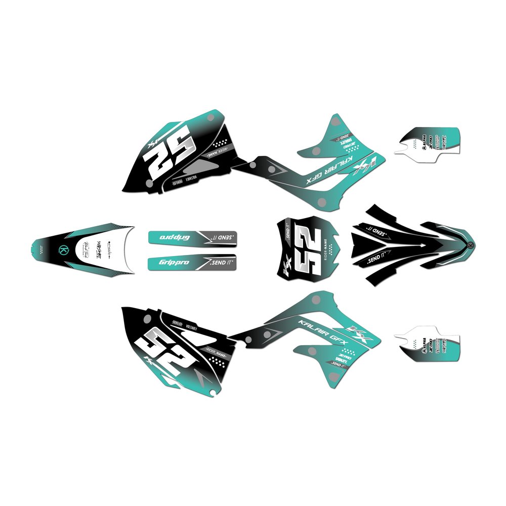 Kalair GFX Graphics Kit for Kawasaki KX450F 2012, and 2013-2015 OMINOUS Series Teal 09 Mil - Dirt pit bike motorcycle stickers, dirtbike racing automotive decal motocross accessories no-plastics
