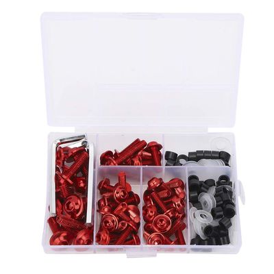 Universal Fairing Bolts Kit 158 Pcs | High Strength Aluminum Motorcycle Bolts & Wrench Set | Replacement Fasteners for Front/Rear/Windscreen Fairings | Robust ABS Gaskets (Red)