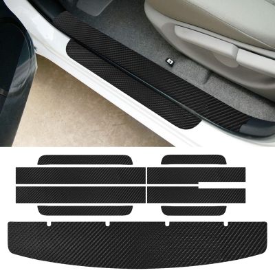 Bilisin 9PCS Car Door Sill Protector Compatible with Toyota RAV4 3th Gen 2006-2012,Carbon Fiber Leather Auto Trunk Door Sill Entry Guard Scratch Protector Accessories