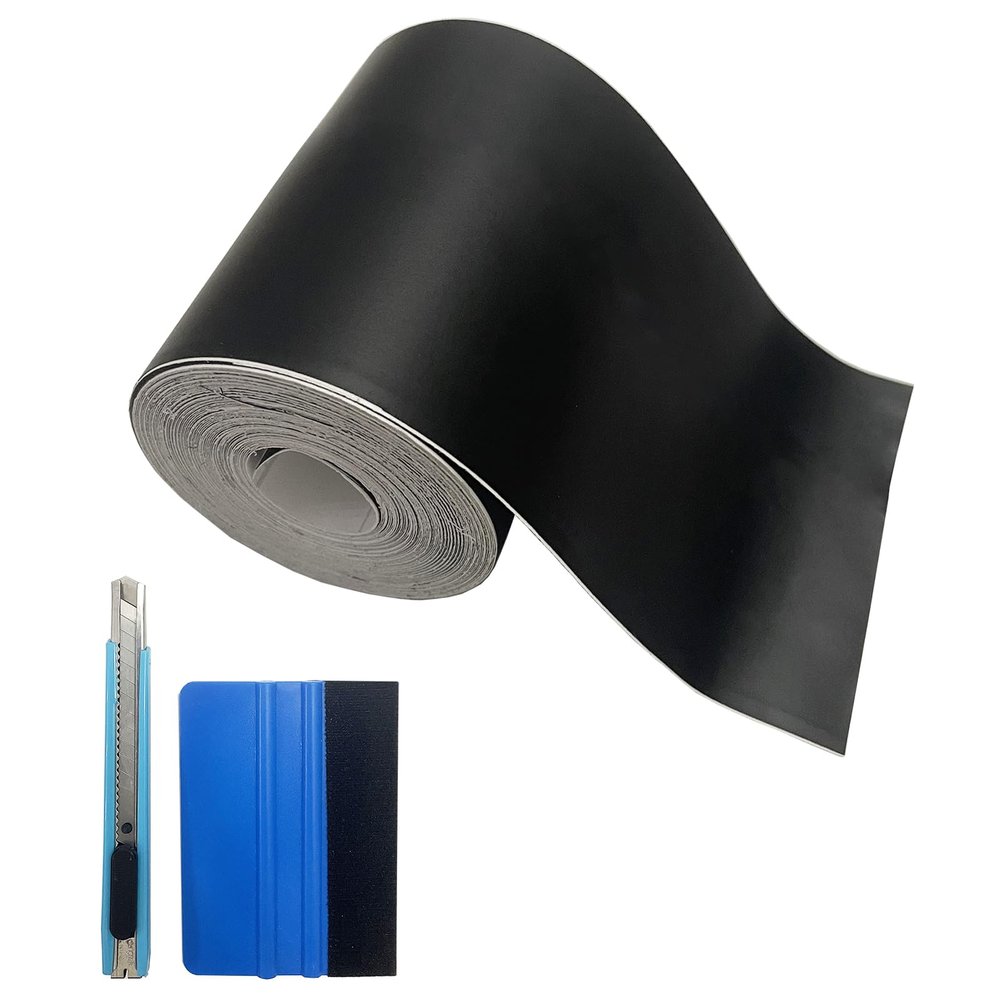MFQNENLK Matte Black Vinyl Tape for Black Out Chrome Delete Window Trim, Matte Black Vinyl Wrap Roll, Self-Adhesive Car Chrome Door Trim Delete Tape DIY Film with Tool Kit (3 inches x 30 feet)