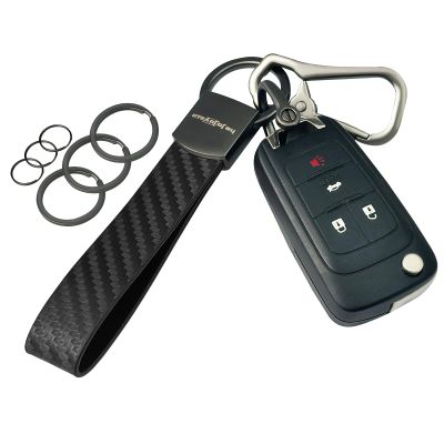hejojoyzao Carbon Fiber Leather Car Key Chain with Carabiner Clip, 6 Key Rings D Ring, Unisex Key Fob Strap for Key Holder (Black)