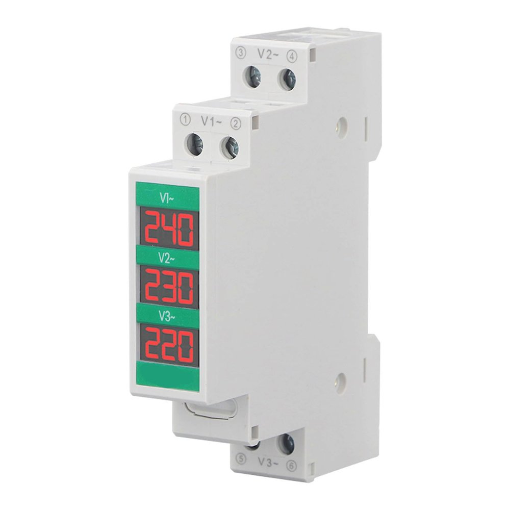 Vikye LCD Digital Display 3 Phase AC Voltmeter for Electric Power Meter, Precision Machined Switch Output, Suitable for Real Time Observation, Din Rail Mount