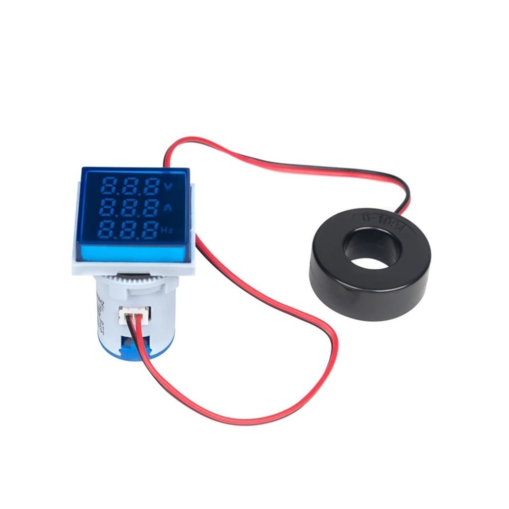 Digital AC Voltmeter 22MM AC 20-500V 0-100A Mini LED Digital Voltmeter Ammeter Meter Signal Lights 220V Voltage Current Meter Volt Amp Tester(Square V A HZ,Yellow)