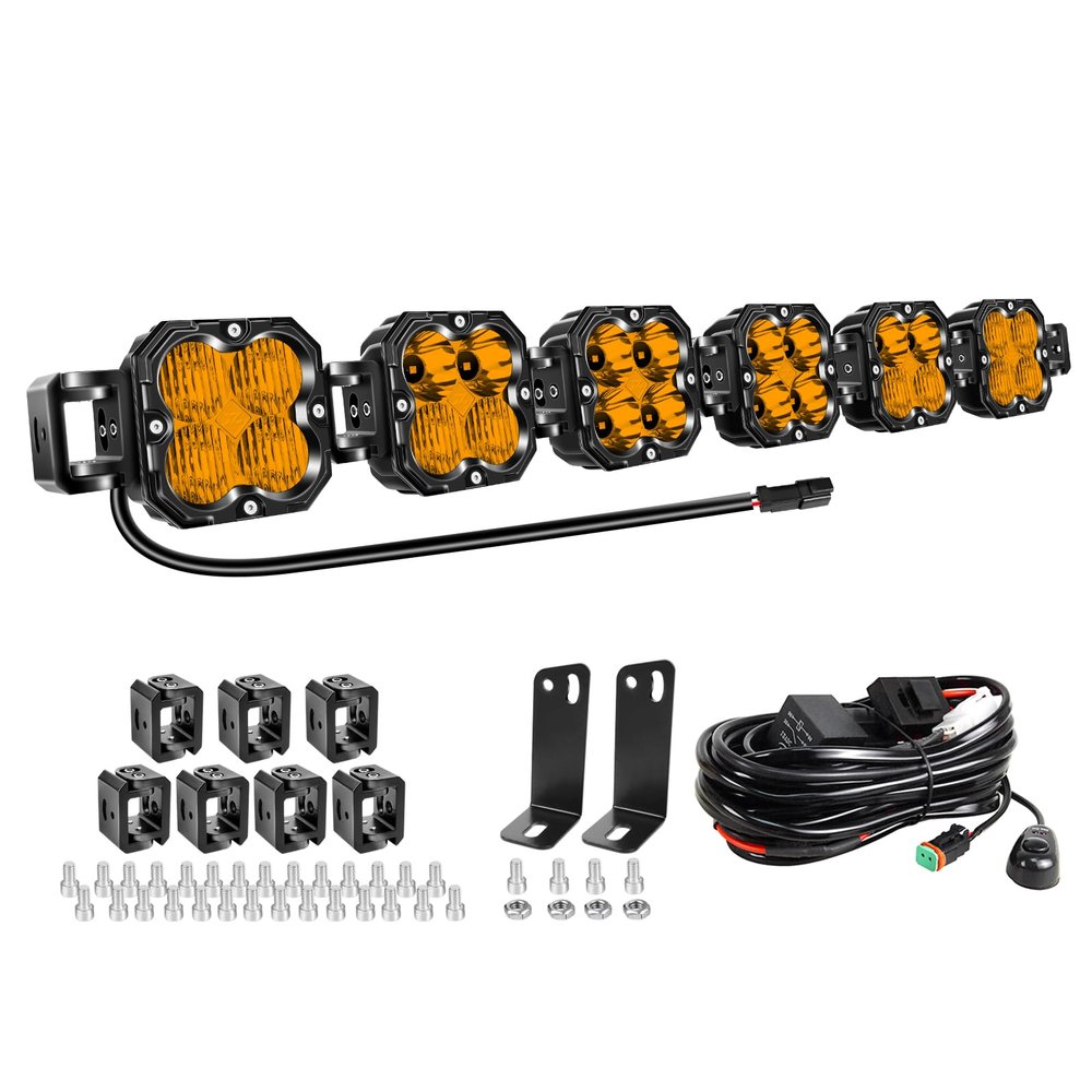 Willpower 40 inch 180W Straight Curved Adjustable & Linkable LED Light Bar with DT Wire,Amber Spot Flood Beam Off Road 4X4 Driving Fog Lights for 12V 24V Vehicle 4WD Car SUV Truck Tractor Trailer