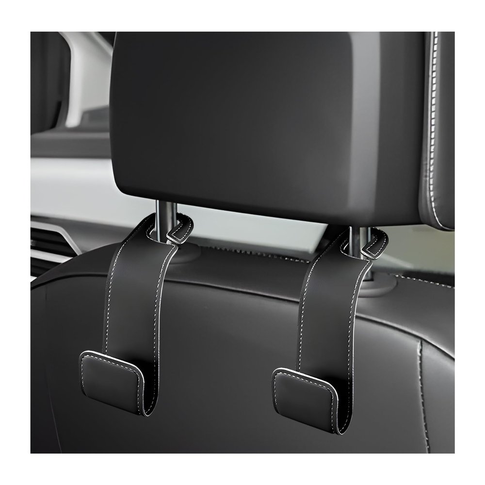 Sbulhia 2 PCS Car Seat Headrest Hooks, Microfiber Leather Auto Back Seat Organizer Hanging Hook, Universal Car Storage Hanger Interior Accessories for Purse Handbag Grocery (Black)