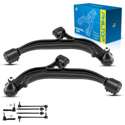 PHILTOP 8Pcs Front Lower Control Arms W/Ball Joint Tie Rod Sway Bar Link Fit for 2001-2003 Voyager, 2001-2004 Town & Country, Grand Caravan, Caravan Suspension Kit, K620004 K620005