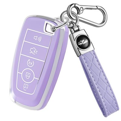 Cxopxoy Soft TPU for Ford Key Fob Cover with Keychain, Key Case Shell Full Protection for F150 F250 F350 Maverick Mustang Explorer Fusion Escape Edge Bronco Accessories, 2018-2026, Purple